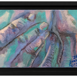 Discomfort 5 recovery art oil painting on canvas by Lucille Fernandes-Stangl in matte black frame