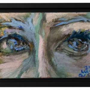 Discomfort 6 recovery art oil painting on canvas by Lucille Fernandes-Stangl in matte black frame