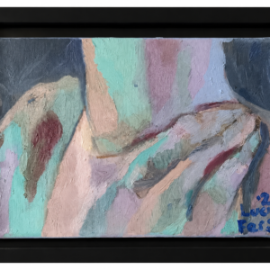 Discomfort 8 recovery art oil painting on canvas by Lucille Fernandes-Stangl in matte black frame