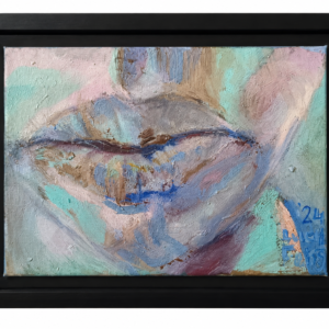 Discomfort 9 recovery art oil painting on canvas by Lucille Fernandes-Stangl in matte black frame